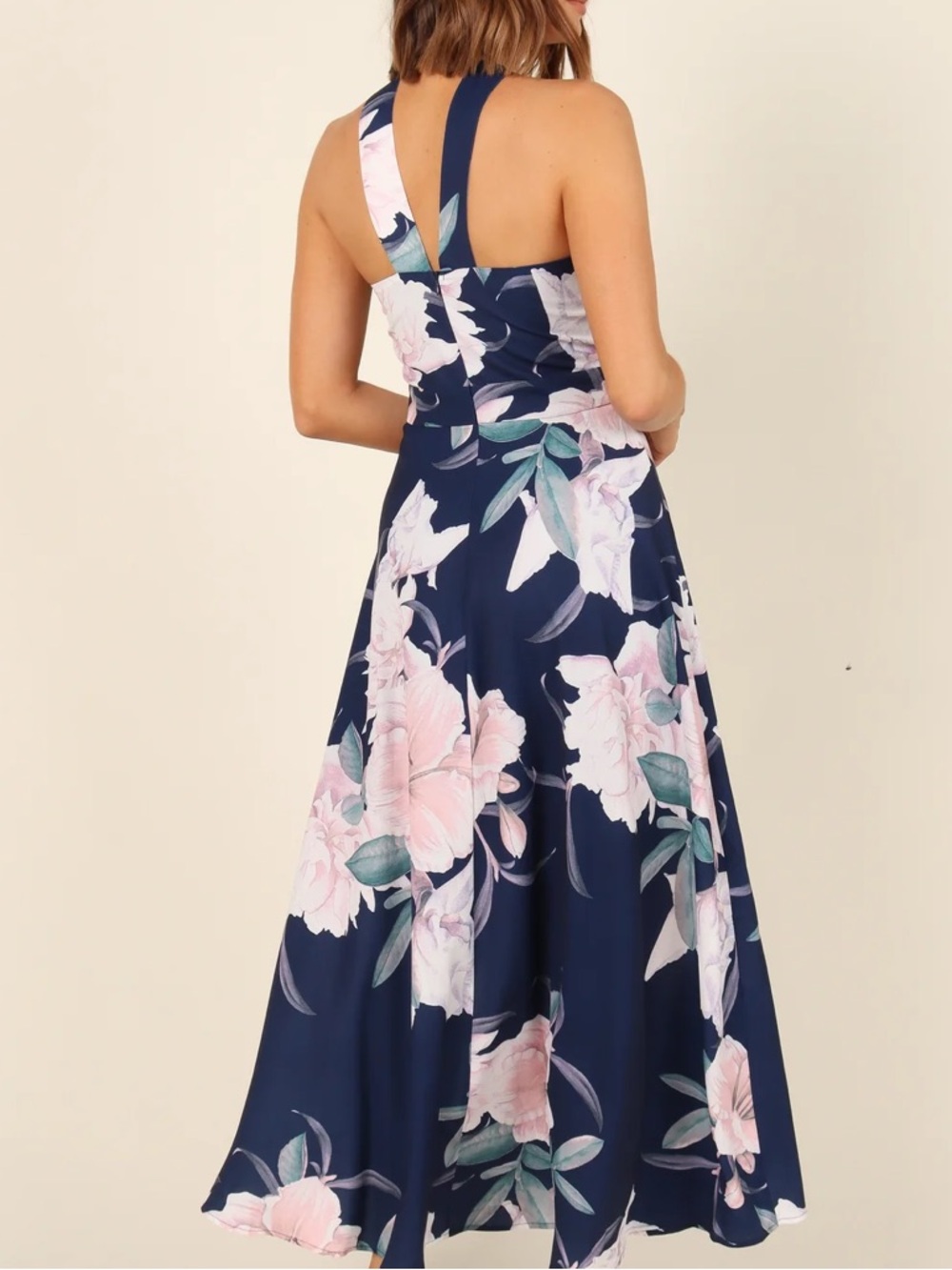 Petal & Pup Navy Floral Halter Midi Dress with Pink Bloom - Picture 3 of 7